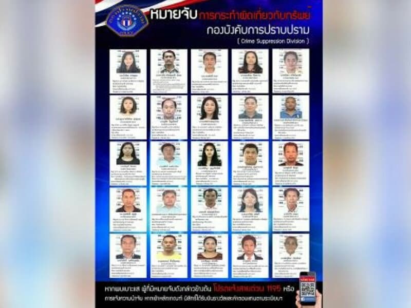 Опубликован список 25 самых разыскиваемых аферистов Таиланда.